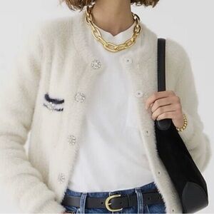 J.Crew Sweater Lady Jacket Brushed Yarn Ivory Navy Size M